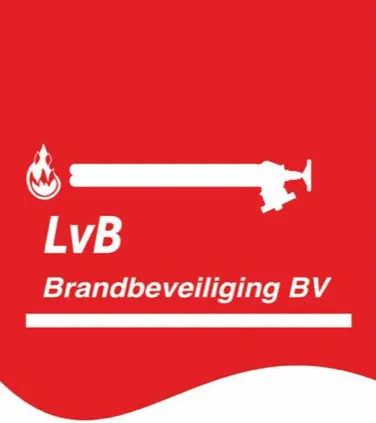 Logo van LvB Brandbeveiliging BV op een rood schild